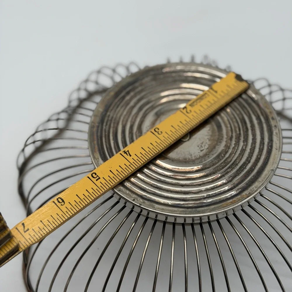 Vintage Silver Tone Wire Fruit Basket Scalloped Rim Mid Century Modern Style